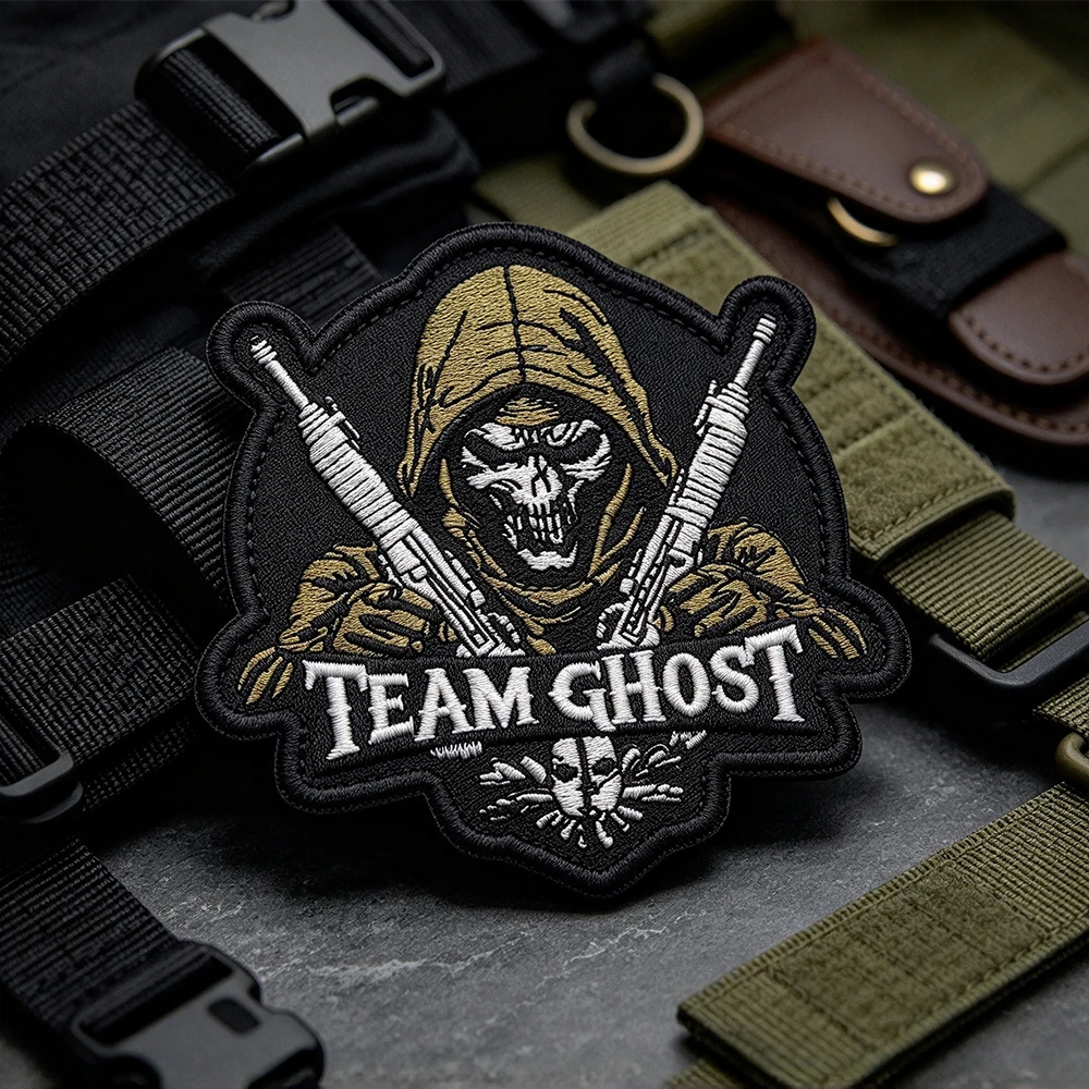 Tactical Skeleton Gunner Embroidered Patch Hook and Loop Soldier Sniper Badge for Outdoor Backpack Clothing Decoration