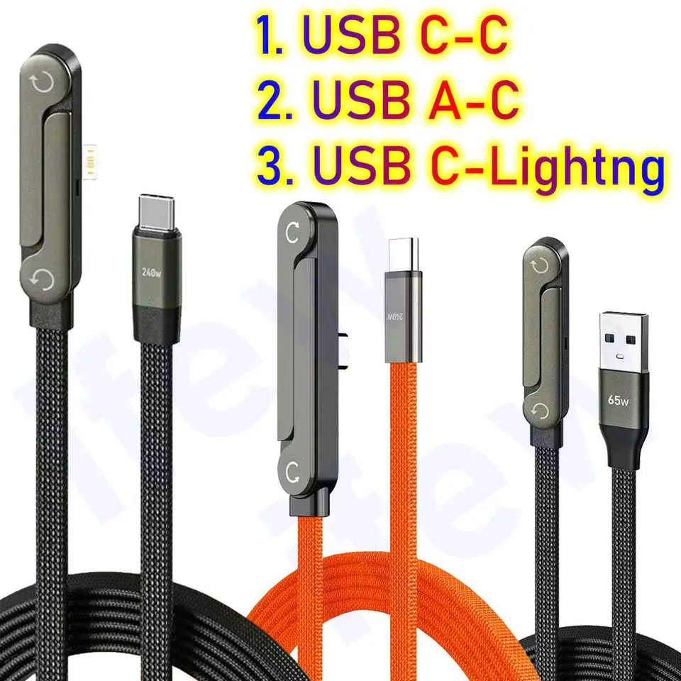 Cable cargador tipo C plano con soporte plegable invisible para teléfono, soporte de carga 240W para iPhone 2