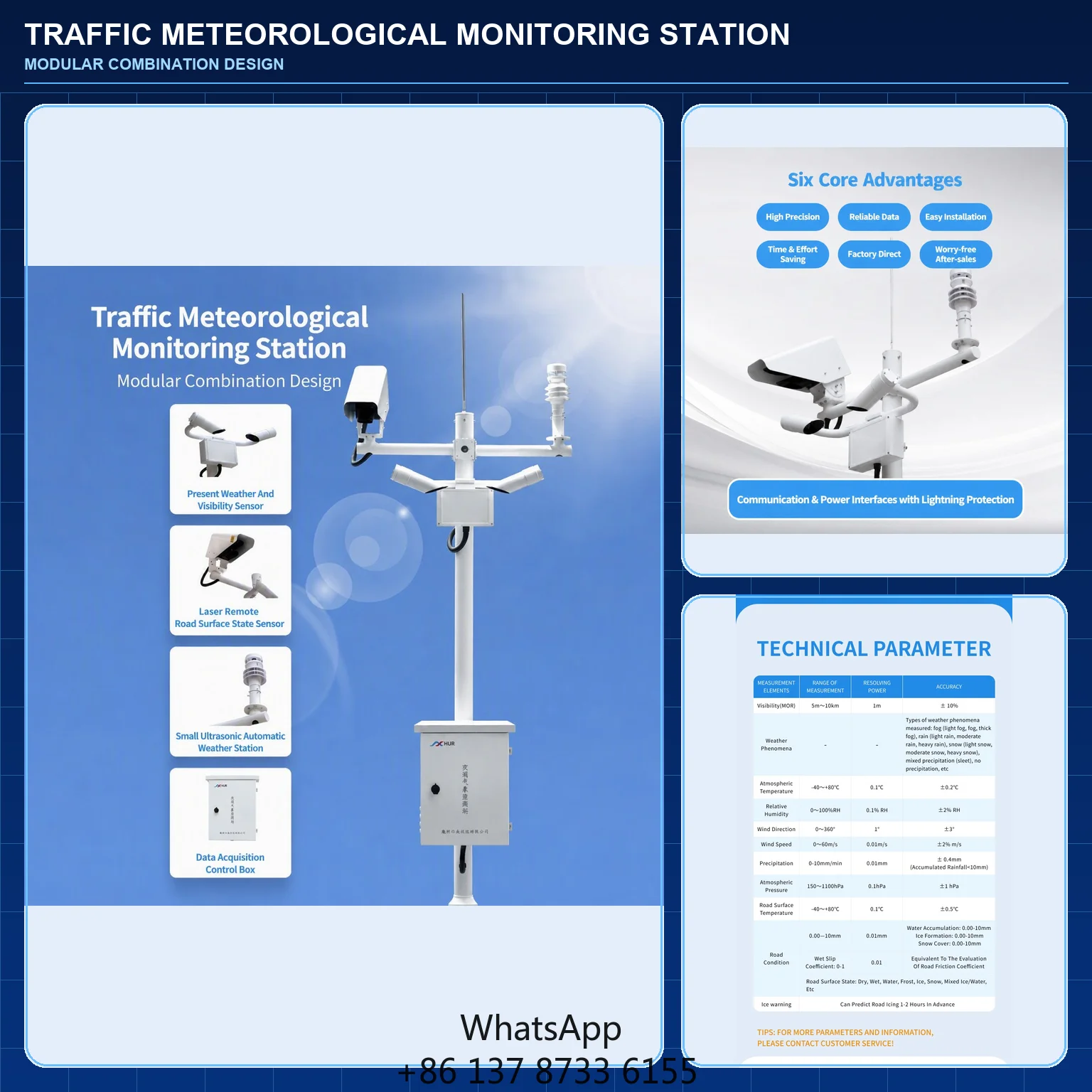 RWOS OEM RS485 RJ45 Modular Highway Weather Monitoring System Integrated Meteorological Station RS485 Modbus Weather Station