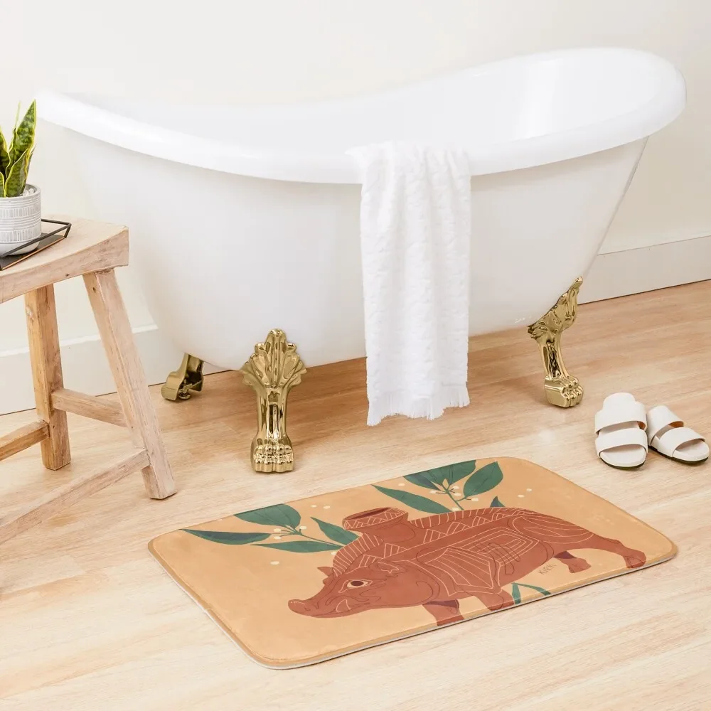 

Etruscan Boar Vessel - Floral Artefacts Bath Mat Carpet For Home Entrance Bathroom Rug Set Mat