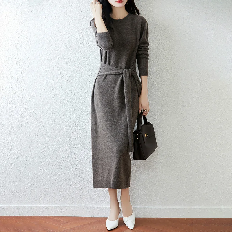 

Sweater Dresses for Woman Winter Dress Warm Wool Knitted A-Line Long Sleeve Vintage Elegant Long Knit for Ladies Women's Knitwea