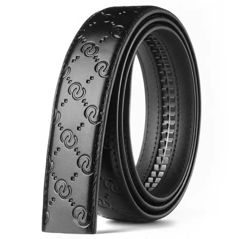 Men's Double G Belt No Buckle 3.5cm Width Brand High Quality Belts PU Leather Automatic Buckle Belt Body Straps for Jeans