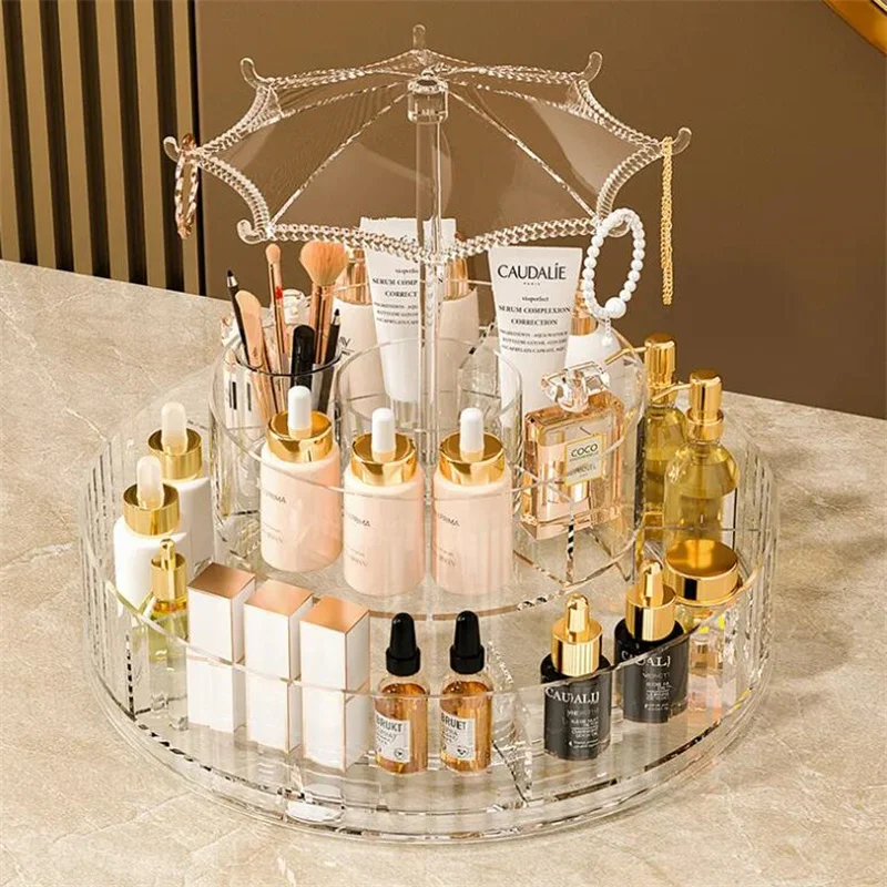 

Transparent Cosmetics Storage Box Large Capacity Rotating Disk Makeup Brush Cylinder Vanity Home Lipstick Shelving Organizer