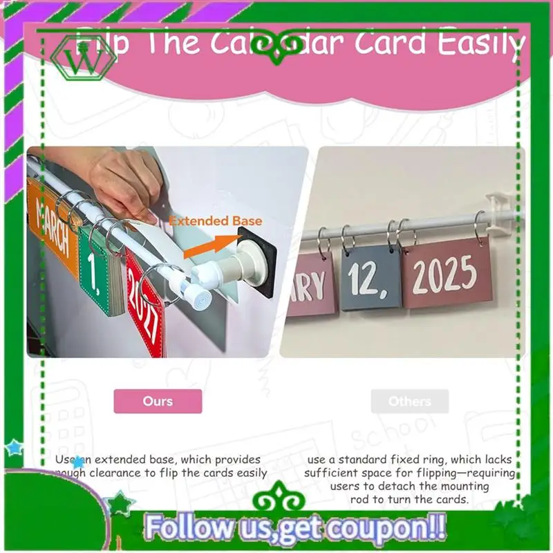 교실 장식용 홀더가 있는 ABIK-컬러풀 플립 교실 달력, 날짜 카드 54개 포함 게시판 세트