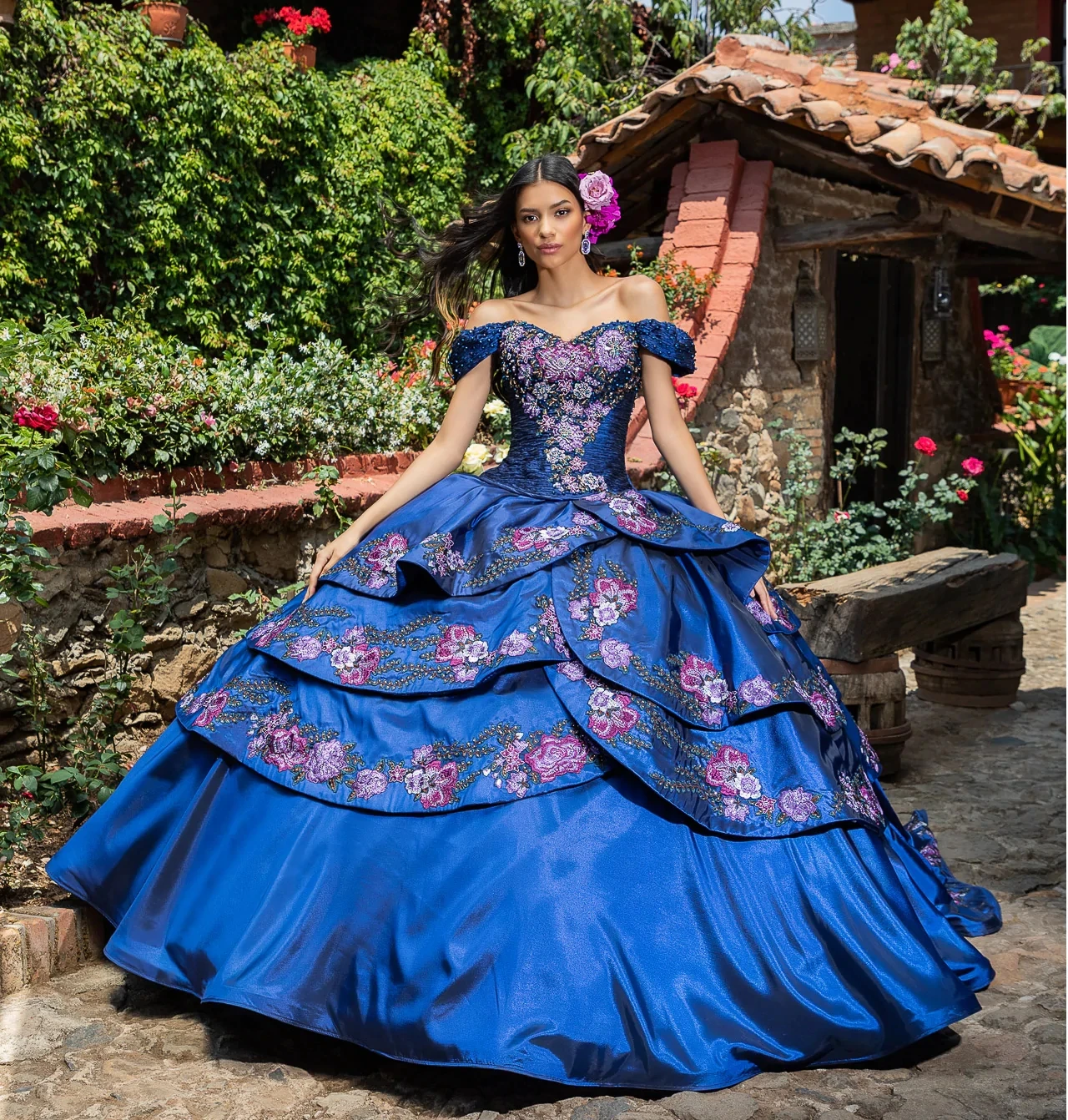 Blue Princess Quinceanera Dresses Ball Gown Off The Shoulder Appliques Beaded Sweet 16 Dresses 15 Años Mexican