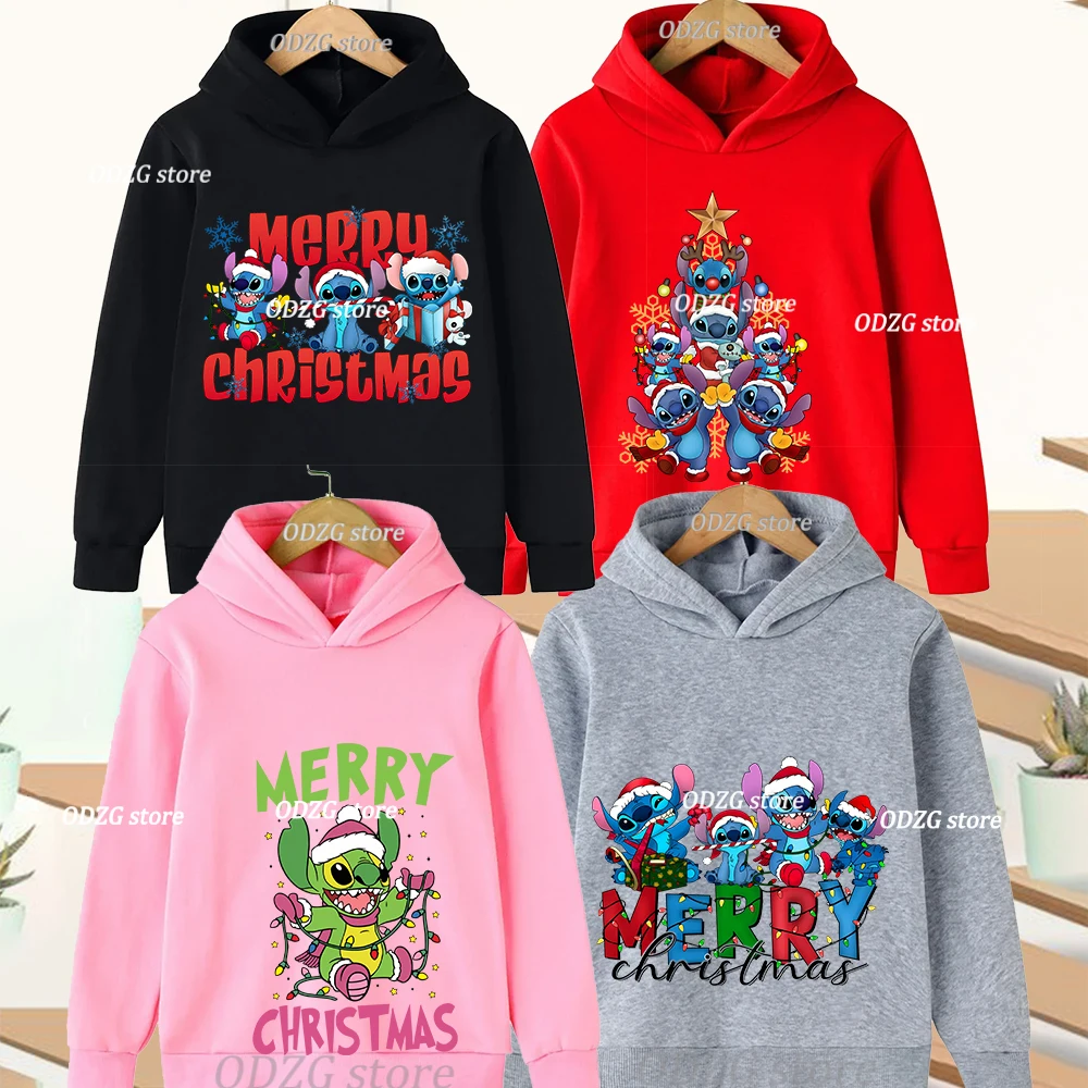 

Autumn Christmas Holiday Stitch Festive Print Children's Hoodies Sweatshirt Boy Girl Fashionable Comfortable Hooded Kid Pullover