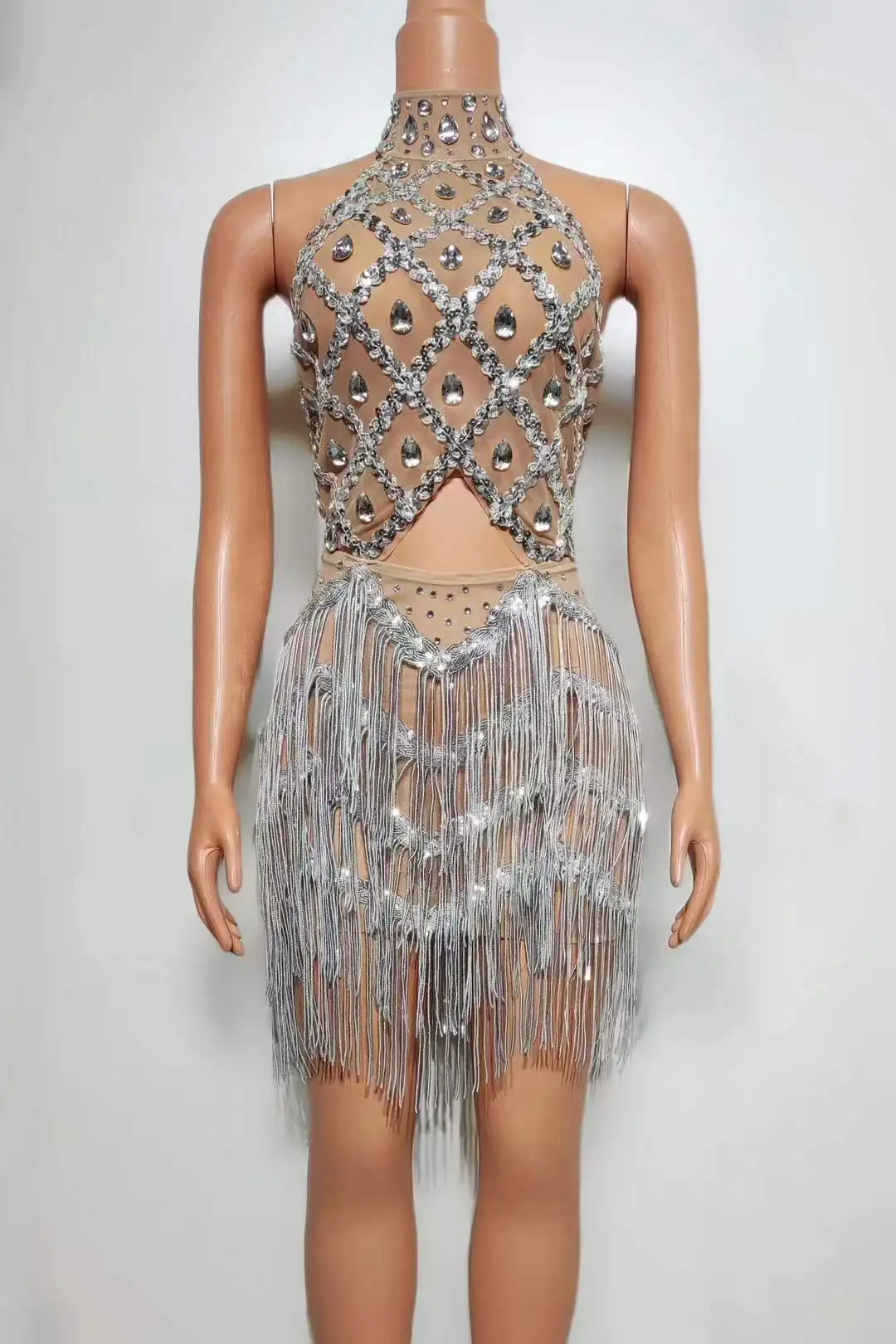 

Sparkly Backless Sleeveless Sexy Women Fringe Dress Drag Queen Costume Birthday Rhinestone Clubwear Night Performance 2024