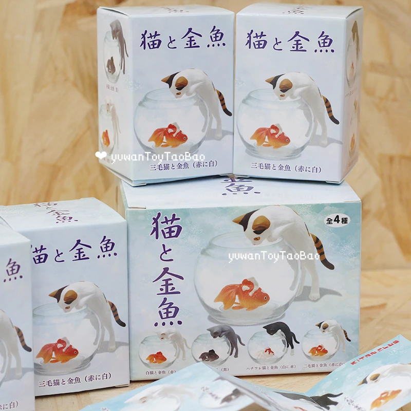

Кошка наблюдать за золотой рыбкой, слепая коробка, игрушки, милые кошки, миниатюрная сцена, модель куклы, игрушки, коллекционные украшения, подарки для детей