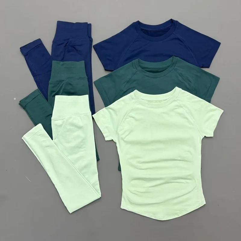 Aliexpress 2 Piece Yoga Set Women Sports T‑Shirt Slim Fit Short Sleeve Workout Top Quick Dry Scrunch Butt Leggings Gym Running Fitness Wear - Aliexpress Deal