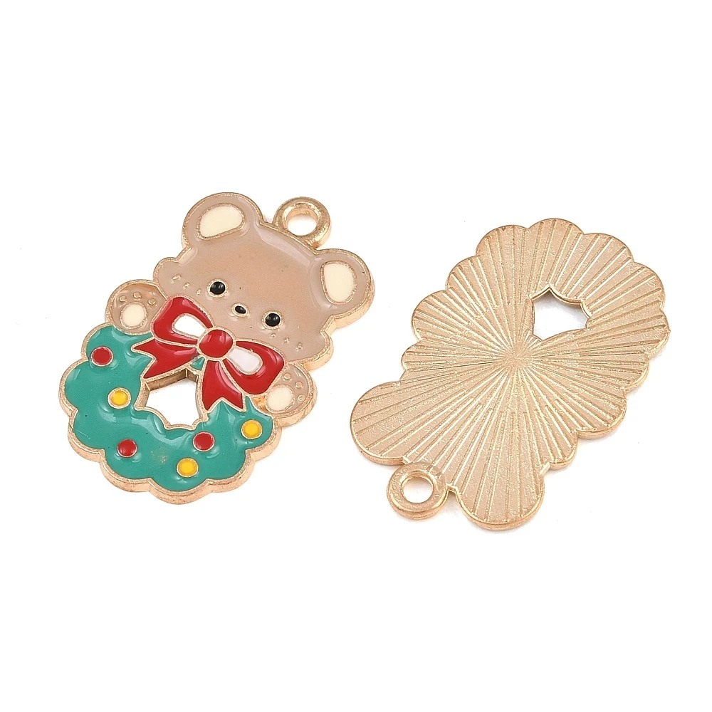 100pcs Christmas Bear Wreath Enamel Charms Alloy Pendants Xmas Bow Bear for DIY Jewelry Making Necklace Bracelet Craft Supplies