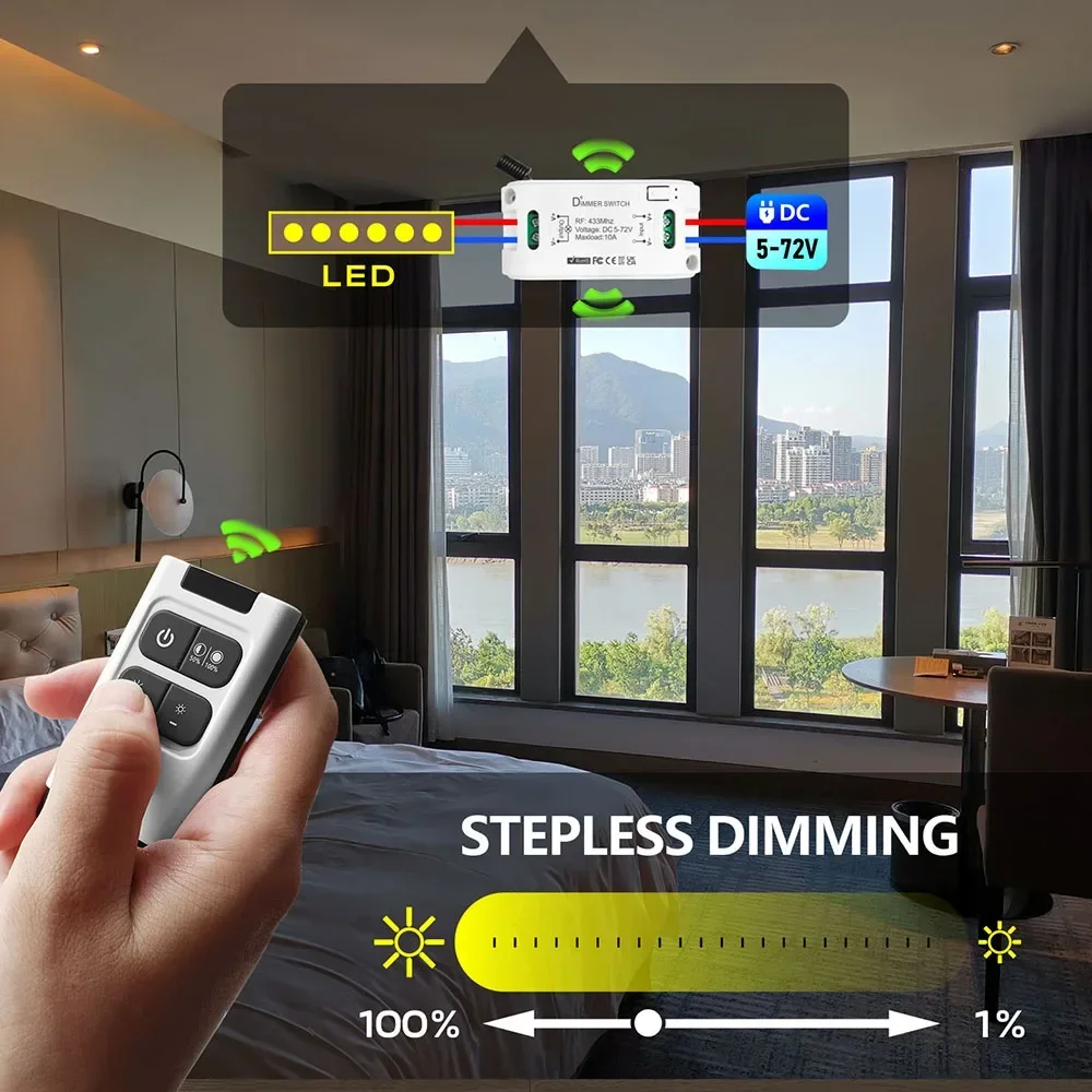 RF Universal Sem Fio Inteligente Interruptor Dimmer Luz, Interruptor de Controle Remoto, Mini Relé, Receptor de Luz, DC 5V, 12V, 24V, 48V, 433 MHz