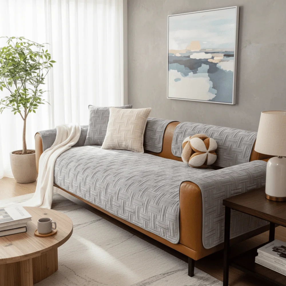 

Weaving Pattern Crystal Velvet Sofa Cushion Warm Non-Slip Sofa Seat Cover Cloth Nordic Style Wearproof Sofa Towel Winter