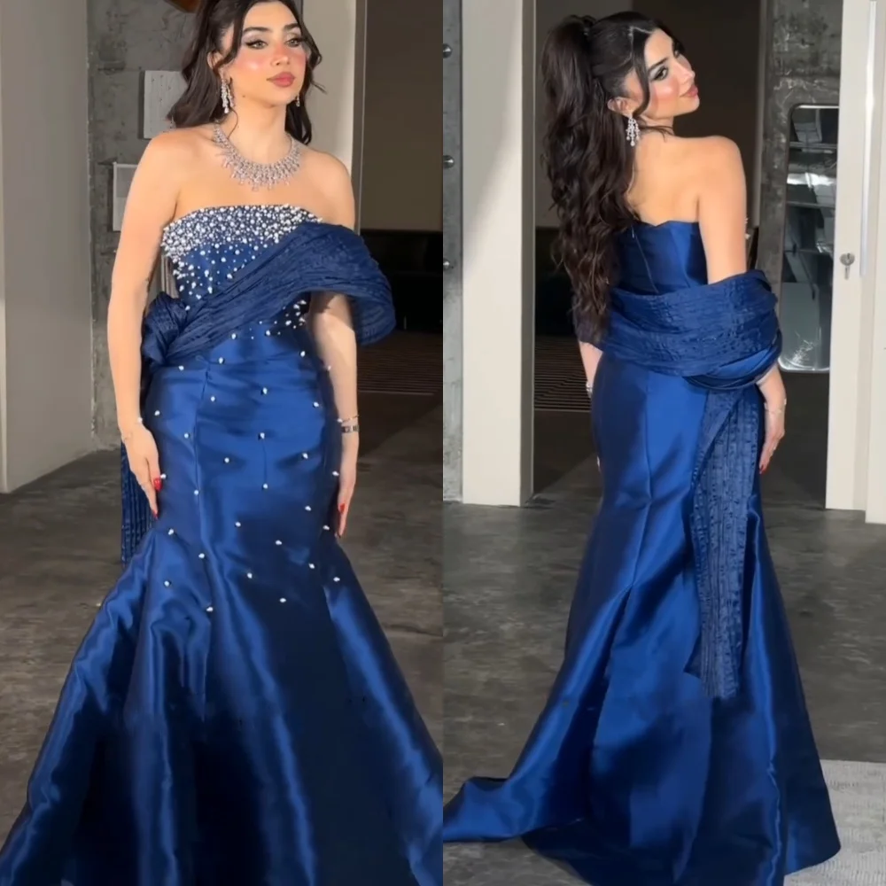 

Customized Charmeuse Beading Pleat One-shoulder Mermaid Floor-length Bespoke Occasion Luxury Evening Dresses Gorgeous Sparkle