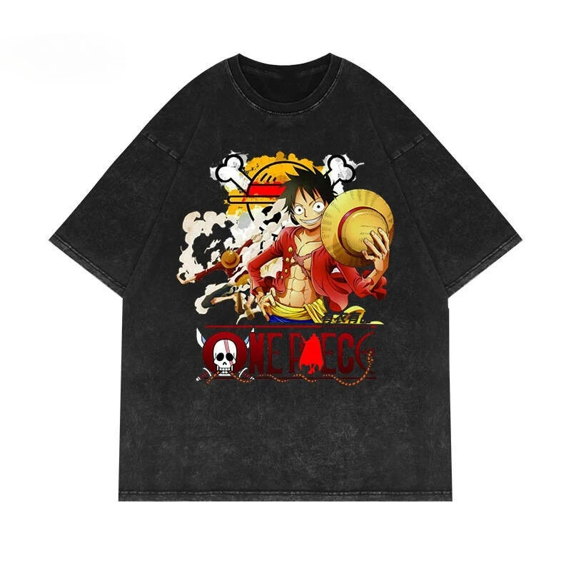 Camiseta con estampado de Luffy y Nami de color chocolate del anime One Piece, estilo urbano, para hombre y mujer