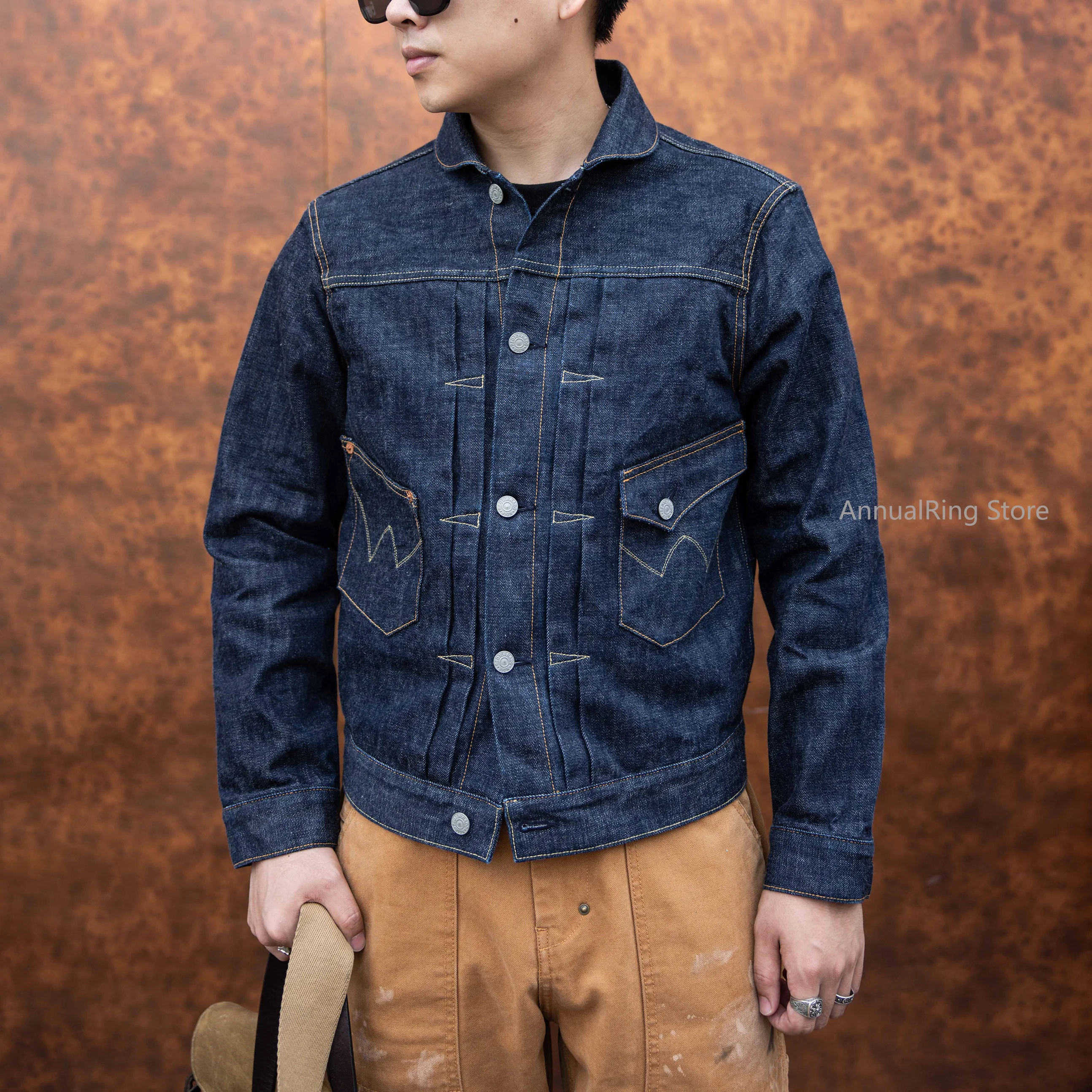 

Red Tornado Cow King Джинсовые свободные зеленые джинсовые пальто с фруктовым воротником Raw Selvedge Джинсовая куртка Western Ranch Lot510