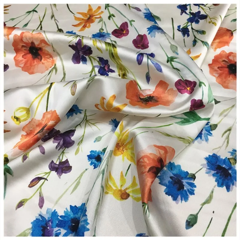 High Quality Real Silk Dress Fabric Elastic Heavy Flowers and Plants Printed Clothing Cheongsam Cloth