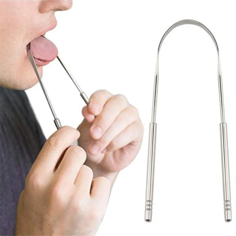 

Stainless Steel Tongue Scraper Cleaner Fresh Breath Cleaning Coated Tongue Toothbrush Oral Hygiene Care Tools