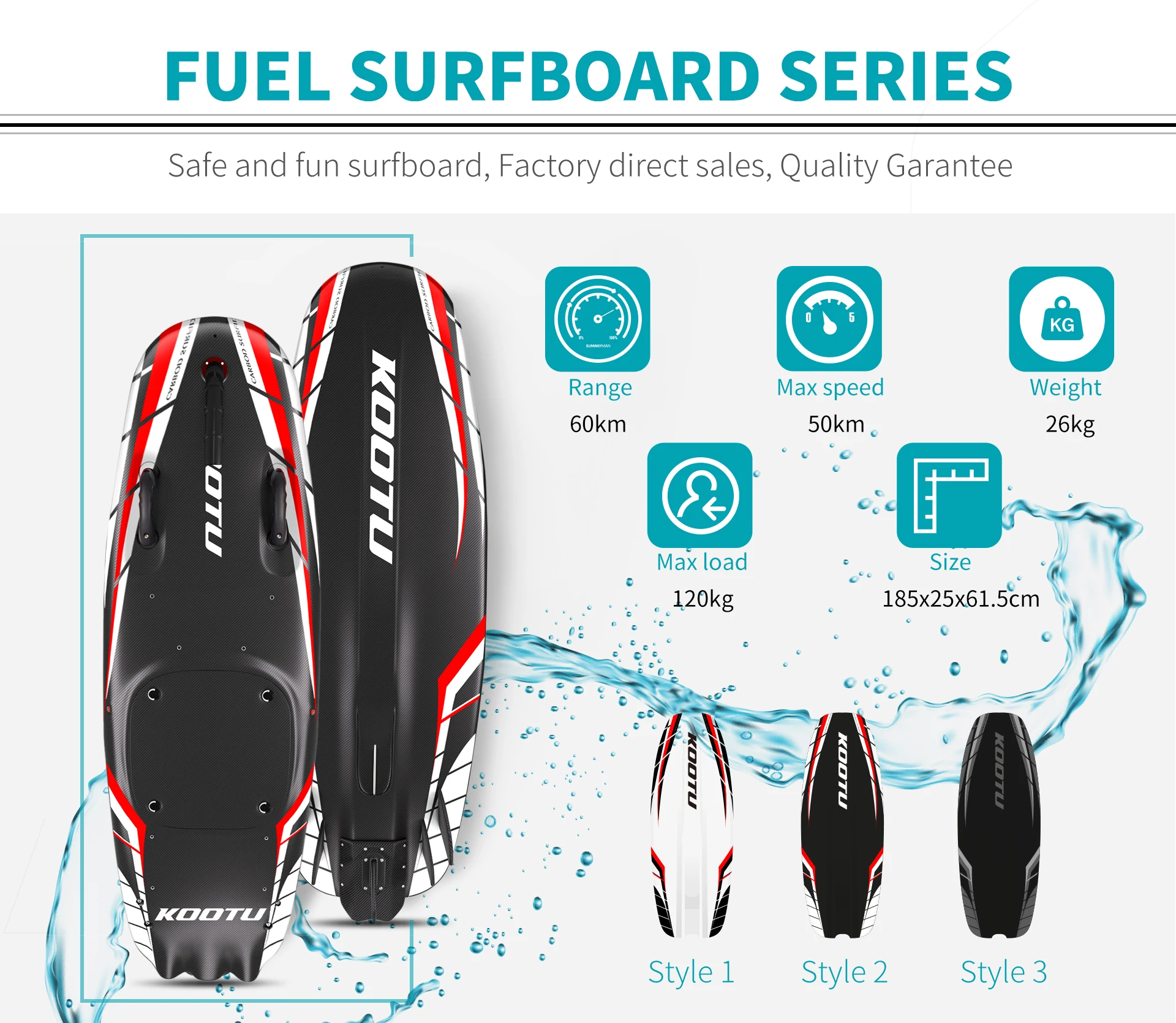 KOOTU Fuel-Powered Surfboards Summer Jet Surfboards Lightweight Carbon Fiber Surfboards with 109cc Engine Electric Surfboards