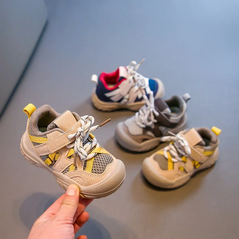 

2025 Spring Autumn New Kids Sneaker Toes Capped Mesh Breathable Children Casual Shoes Soft Bottom Students Sports Shoes Non-slip