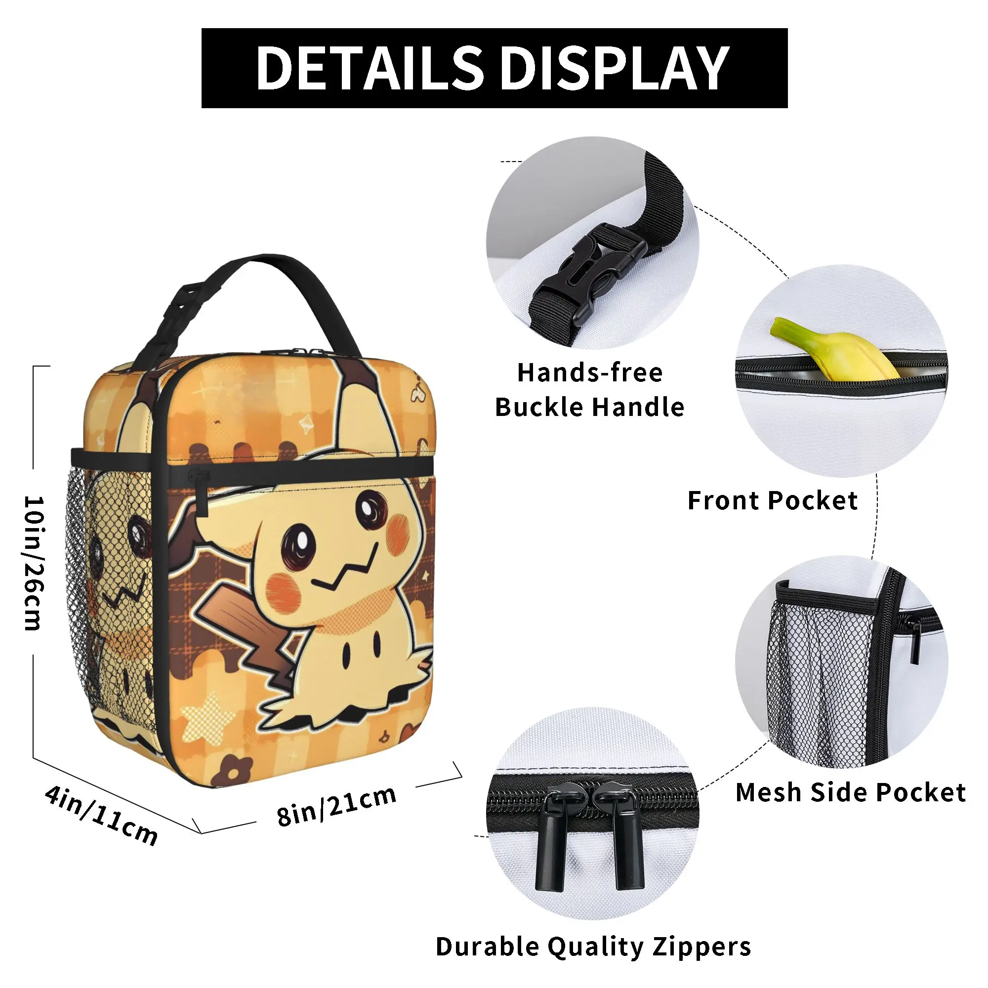 Mimikyus Cute Insulated Lunch Bag Portable Poke-Mon Cartoon Lunch Container Cooler Bag Tote Lunch Box Beach Food Storage Bags view 5