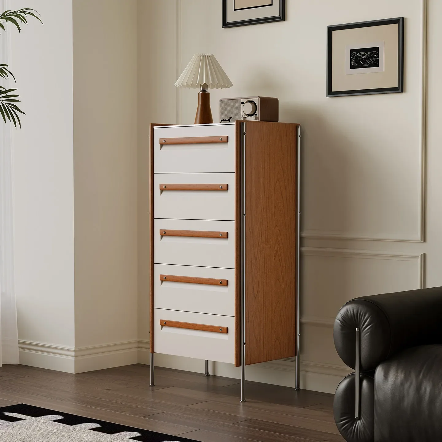 DSA cherry wood five-layer side cabinet simple drawer storage chest of drawers living room solid wood sliding door locker