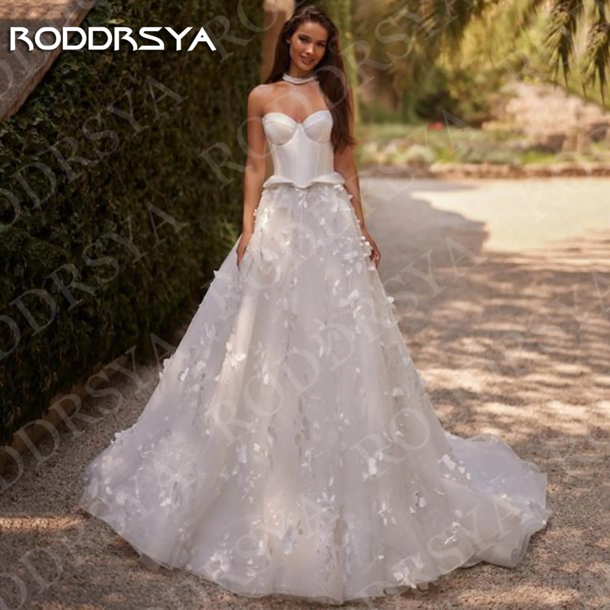 

RODDRSYA Romantic Strapless Wedding Dresses 3D Flowers Customized Tulle A Line Sweetheart Neck Bridal Dress robe de mariage 2026