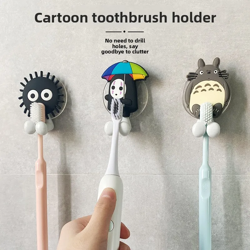 My Neighbor Totoro Punch‑Free Wall Mount Brush Holder No Drill Self‑Adhesive Storage Rack Household Organizer Shelf for Daily