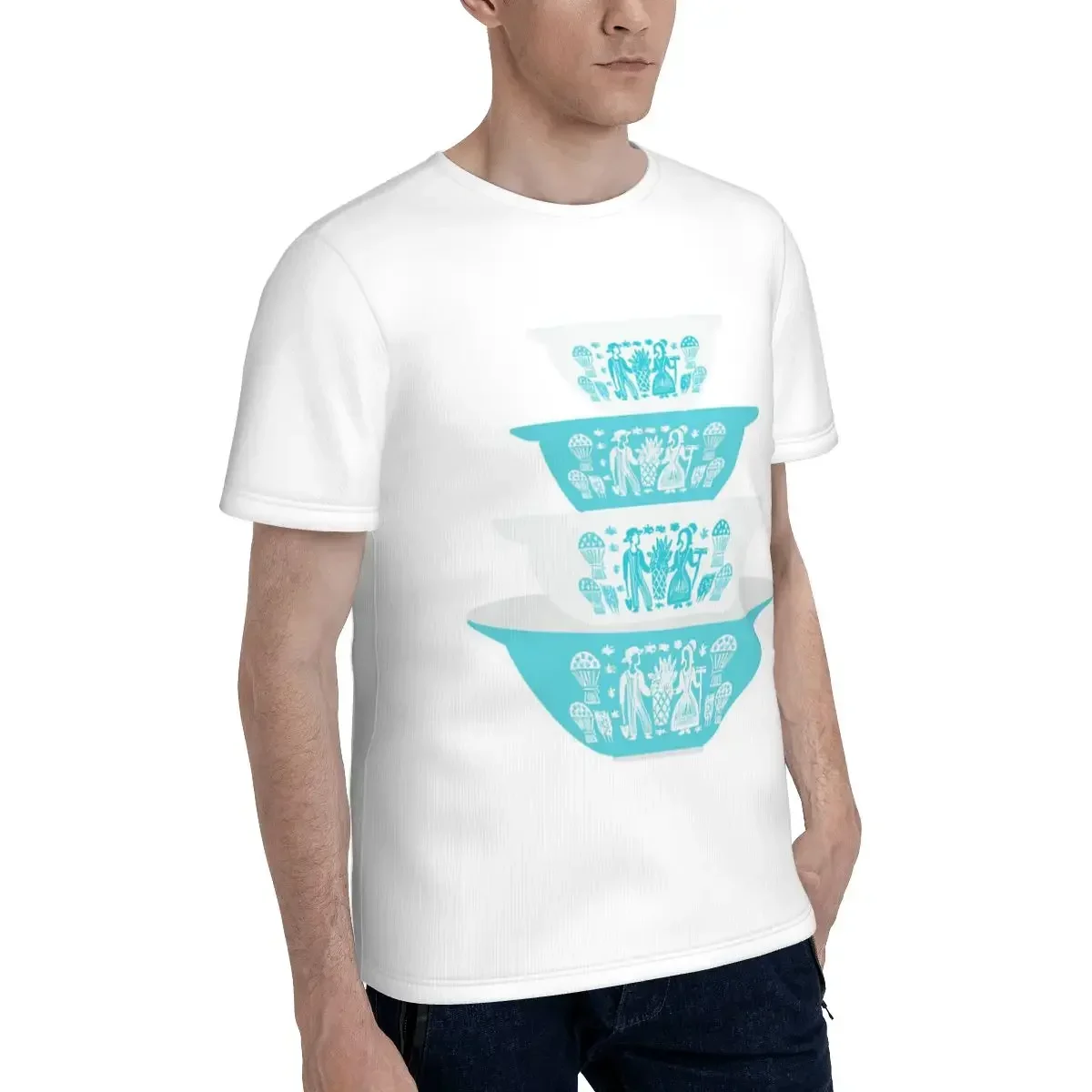 Vintage Pyrex Butterprint Turquoise Nesting Bowls T-Shirt for Men  T Shirts Men's Tees Short Crew Neck Summer Clothes Tops