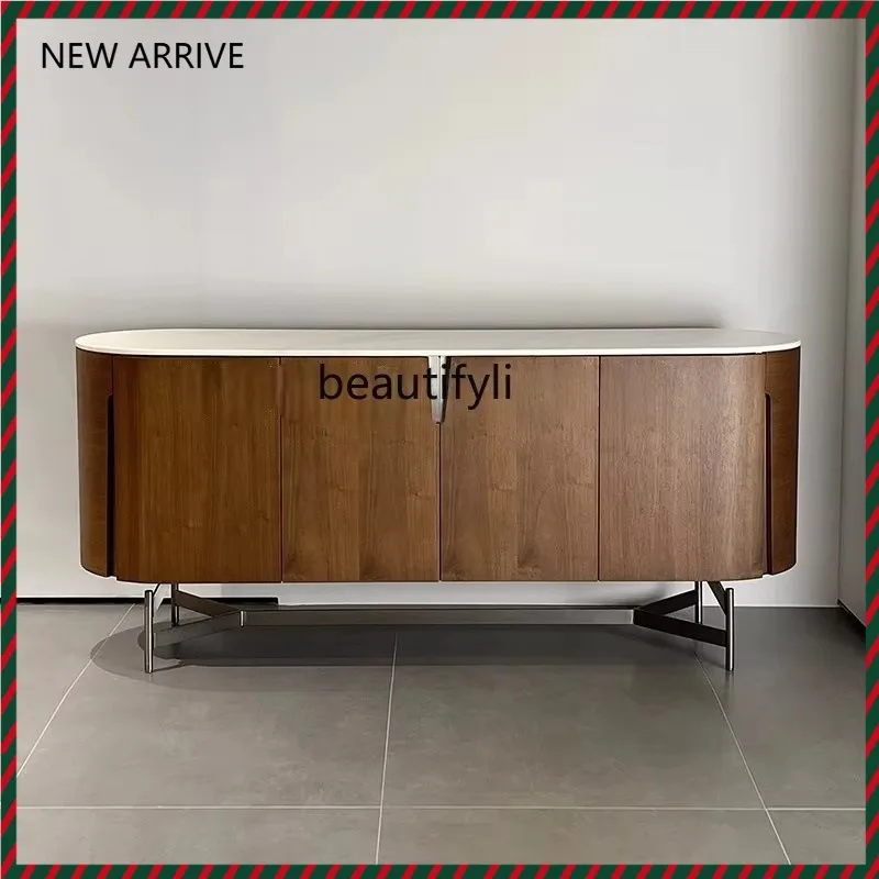 

New arrive French Vintage Style Italian Walnut Sideboard Designer Simple Modern Storage Cabinet