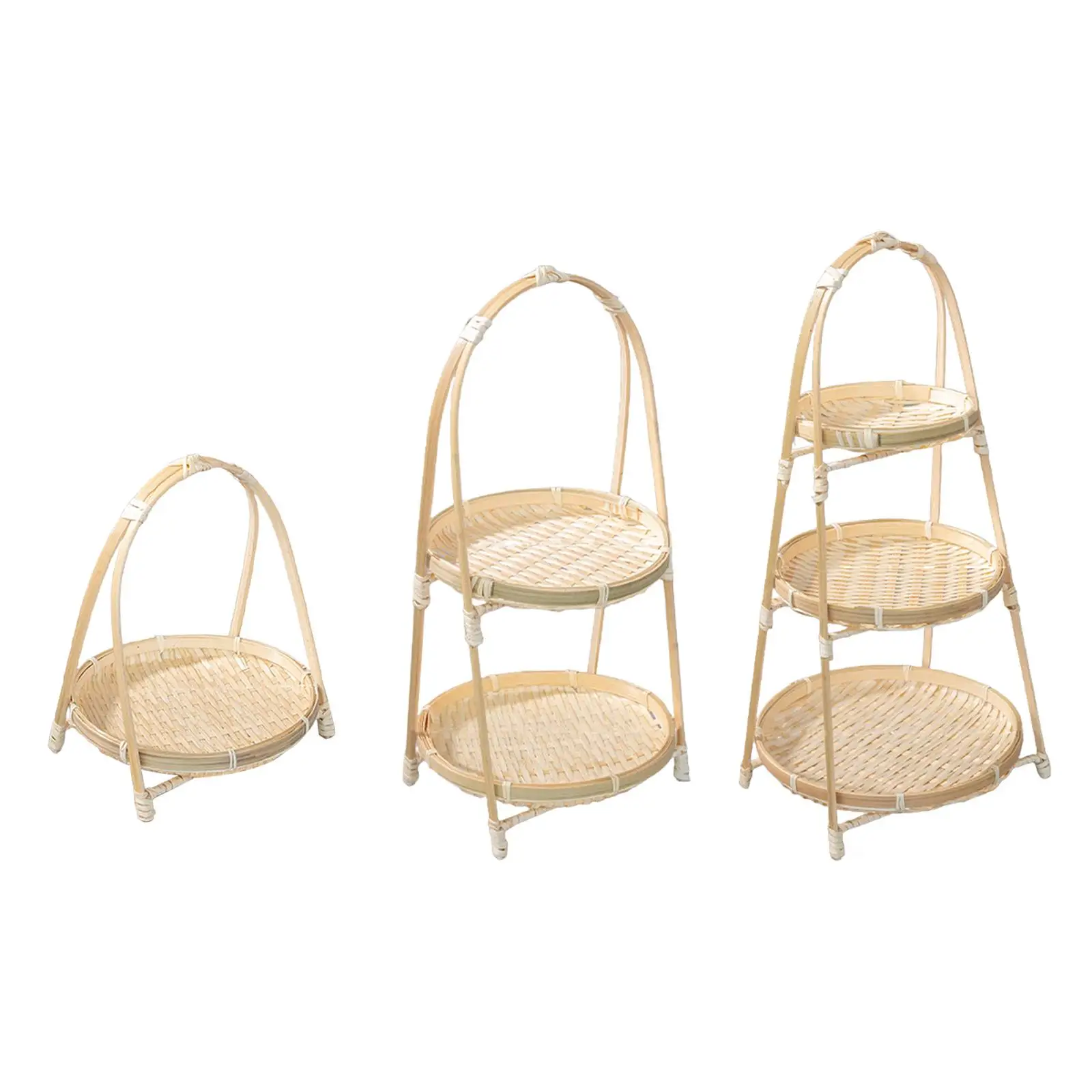 Bamboo Woven Fruit Basket Food Storage Basket Snack Cookies Display Bamboo Serving Tray Snack Storage Basket for Kitchen Desk