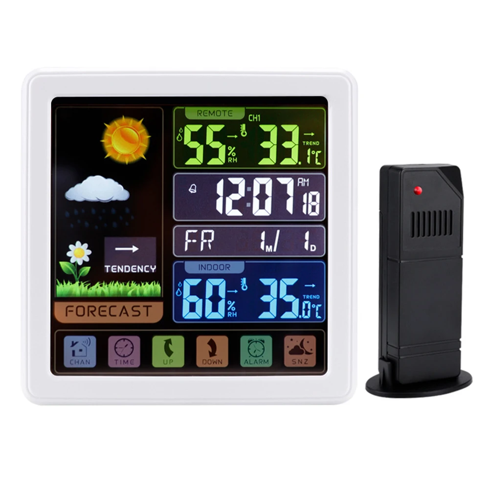 Wireless Indoor Outdoor Thermometer Weather Station LCD Digital Temperature Humidity Meter Sensor Weather Clock Sunrise Sunset