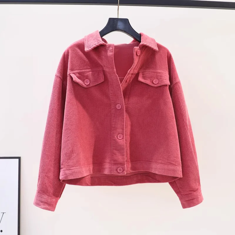 

Розово-красная стеганая вельветовая куртка женская, весна-осень 2024, новая рубашка, женское свободное пальто с длинными рукавами, повседневные женские топы с джокером Tide