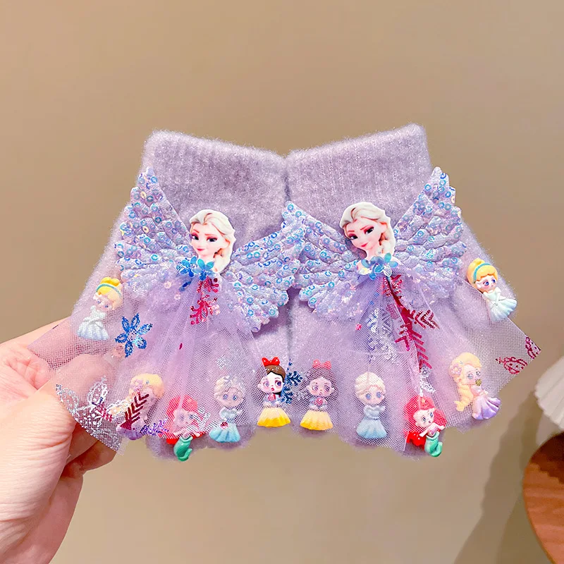 1PCS Elsa Handschuhe Mode Niedlichen Schmetterling Einfarbig Warme Winter Weiche Gestrickte Volle Finger Handschuhe Kleinkind Kind Anti-kälte
