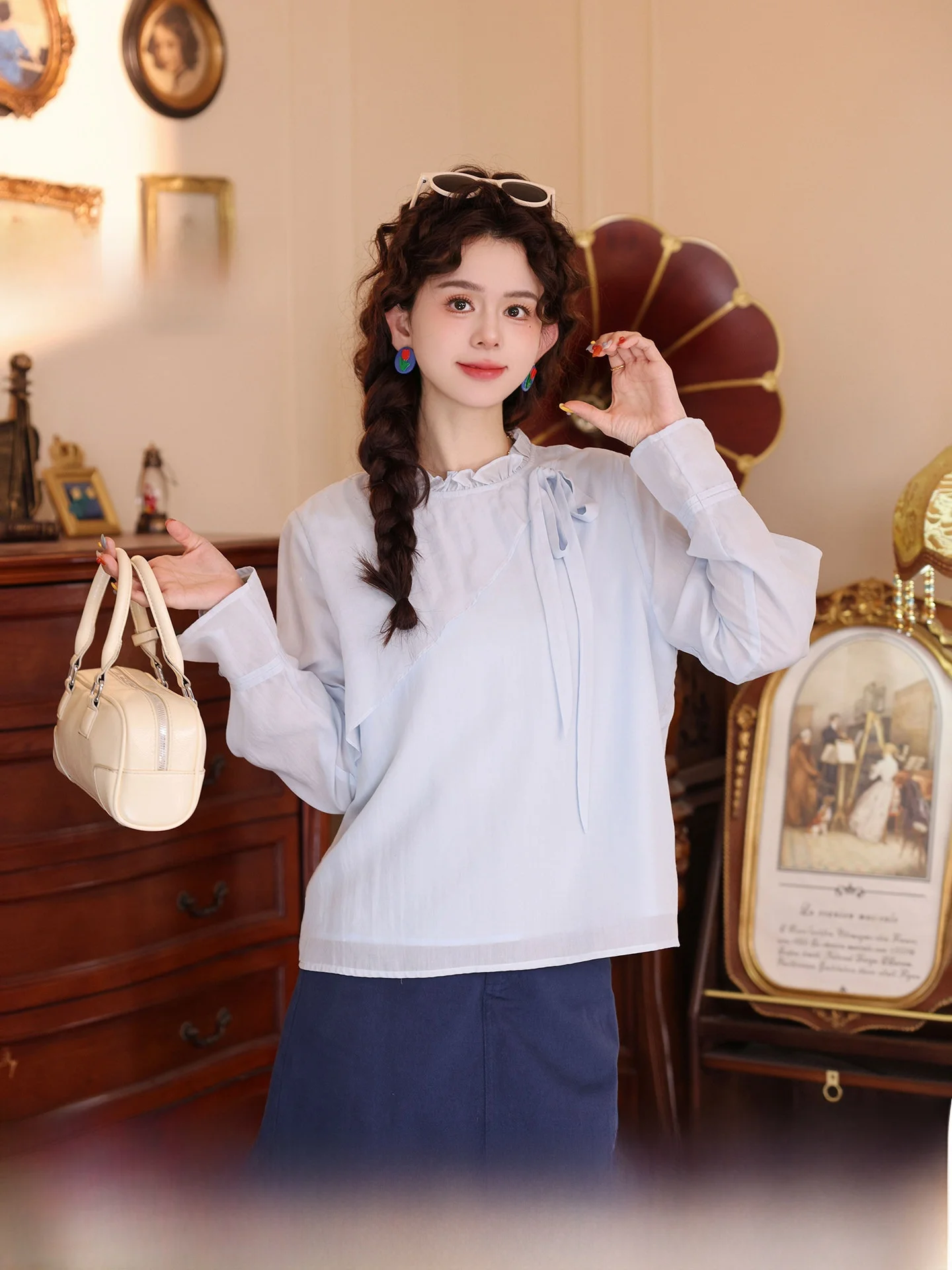 

Рубашка Chen Jiajie Porcelain Color в минималистском стиле для весны и лета, элегантная, универсальная, с уникальным дизайном, женская модная повседневная рубашка