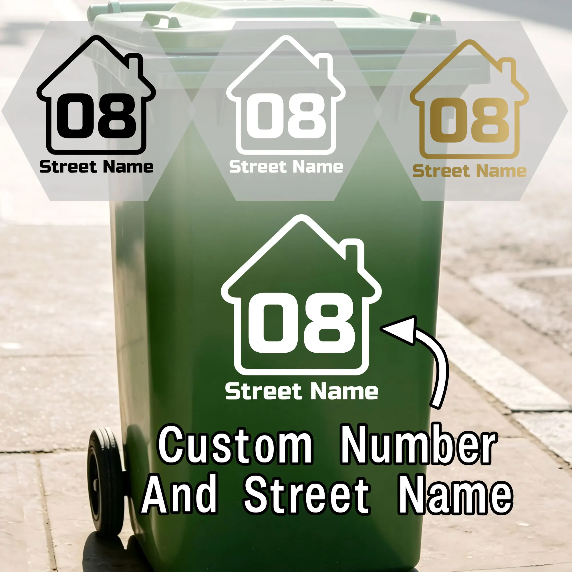 5PCS House Pattern Custom Trash Can Stickers Waterproof Personalized House Number & Street Name Outdoor Home Decor Vinyl Decals