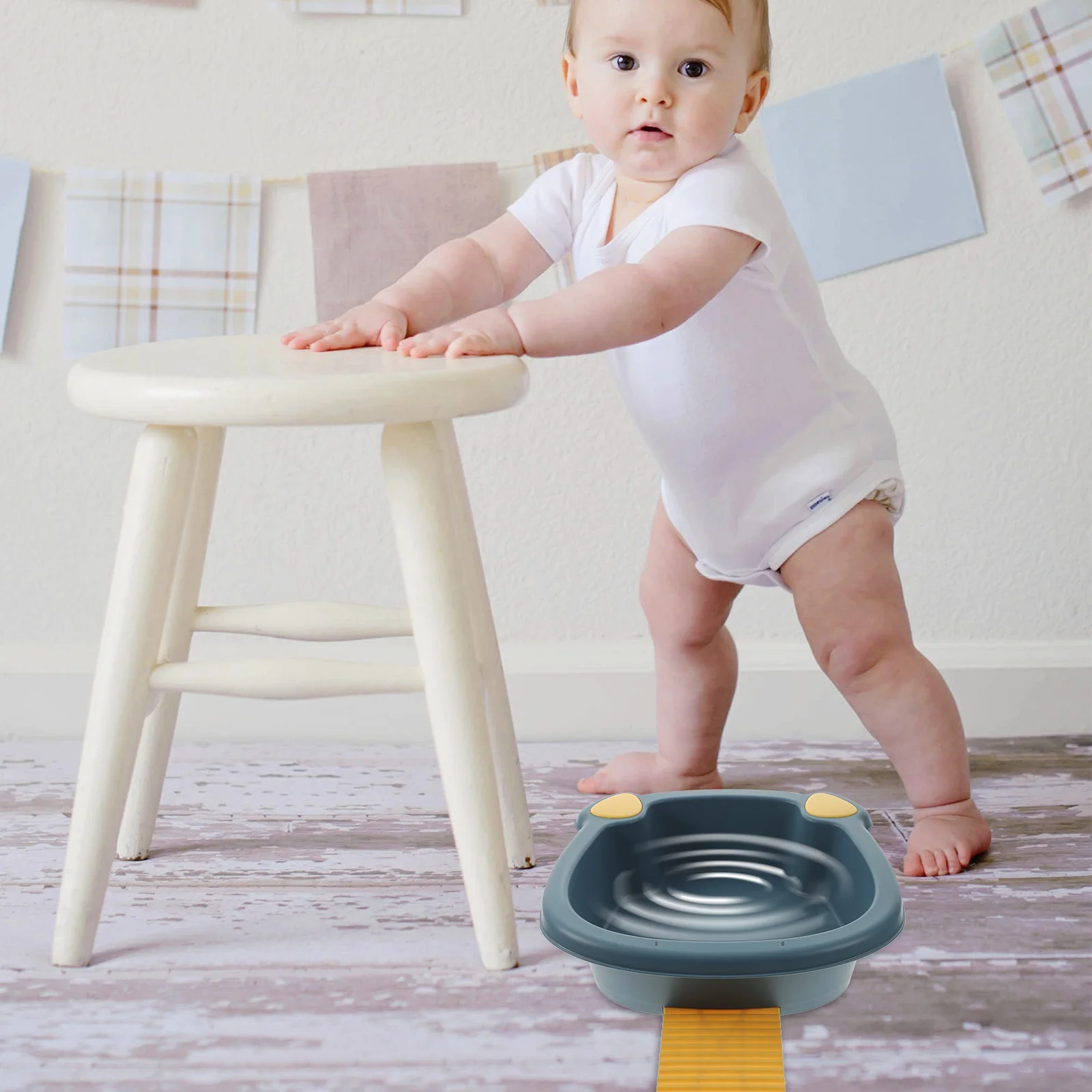 Adorable Cat Ear Baby Wash Basin Plastic One Piece Molded Hidden Washboard Portable Multipurpose Basin for Kids Face Foot