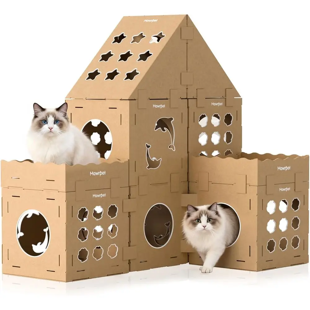 

Картонный домик-когтеточка DIY для кошек, игровой домик для кошек, коробка-плитка, укрытие-когтеточка для кошек в помещении, для одной или нескольких кошек