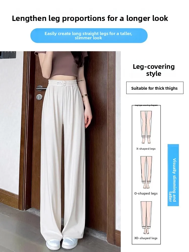 Pantaloni a gamba larga in seta di ghiaccio taglie forti Pantaloni estivi da donna vestibilità ampia a vita alta taglio dritto sensazione di freschezza Pantaloni sportivi Qui Dry