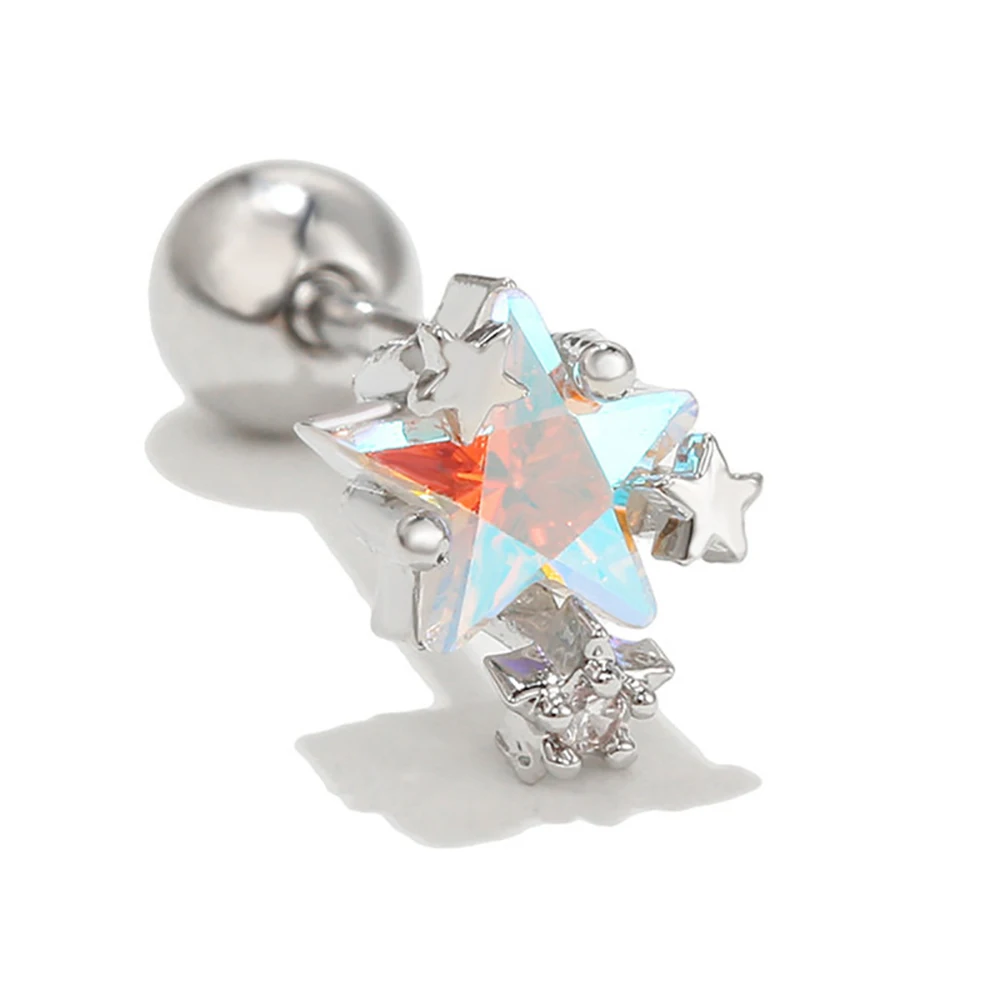 1PC Silver Color Stainless Steel Ear Stud Earrings for Women Girl Star Flower Crystal Helix Cartilage Earring Piercing Jewelry