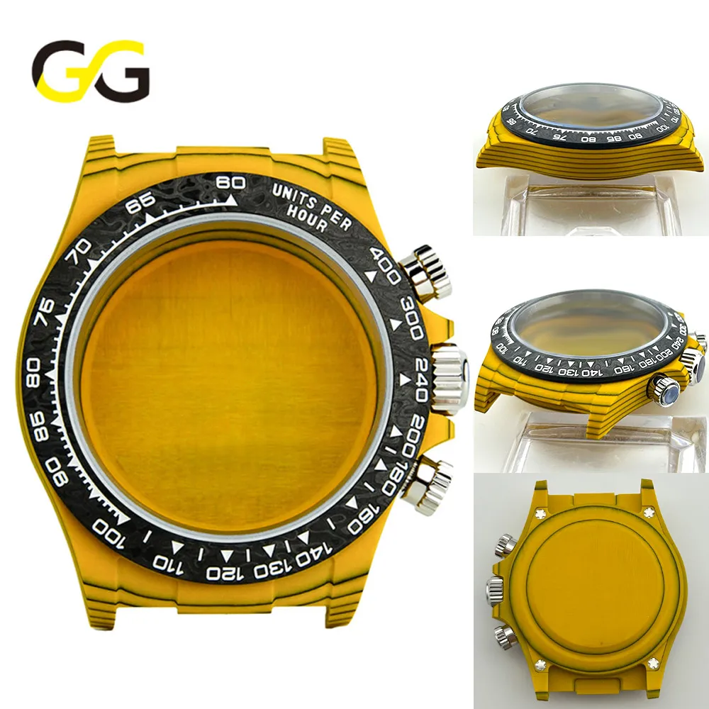 Carbon Fiber Watch Case 38.2mm Sapphire Crystal Bezel Chronograph Fit For 4130 SL4801 Movement Watch Parts Accessories