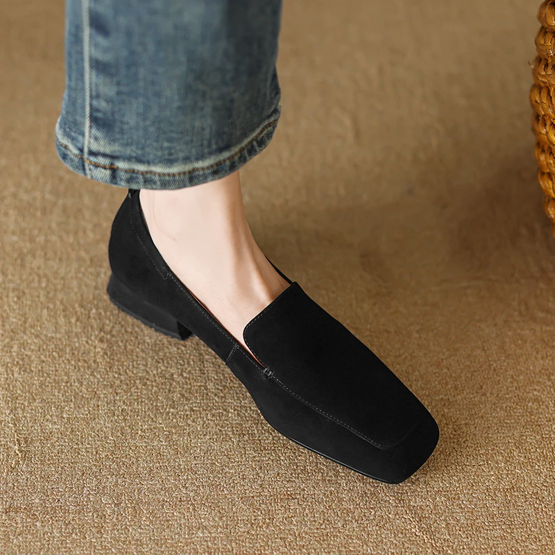 Comfort Basic Loafers With Flat Heel Women Flats Spring Autumn Slip On Sheepsuede Casual Flat Shoe Square Toe Loafers