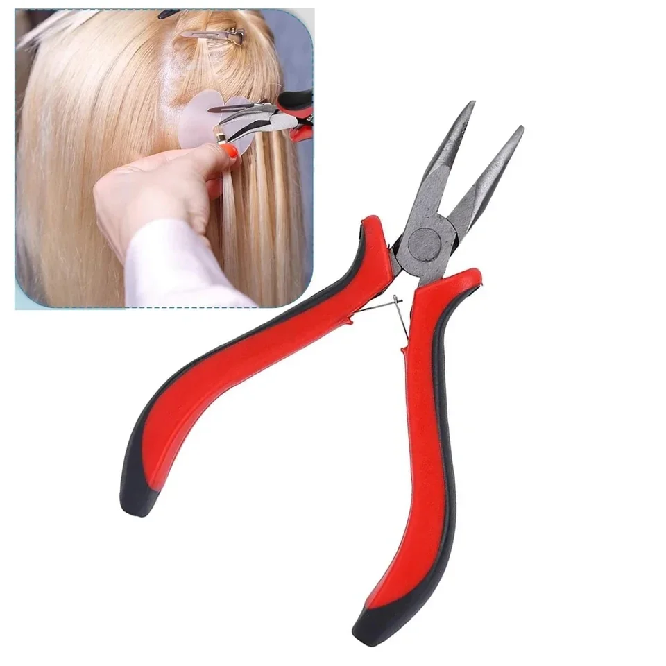 

1PC Hair Extension Pliers Tool Red Flat head Plier With Smooth Jaw Hair Clamp For Micro Ring Hair Extension Tool