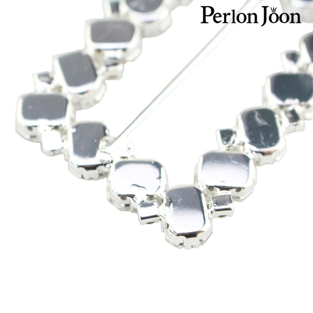 2Pcs 6.3cm(inner 4cm) rectangle rhinestone ribbon Slider silver crystal belt buckel on dress clothing bag accessories KT013