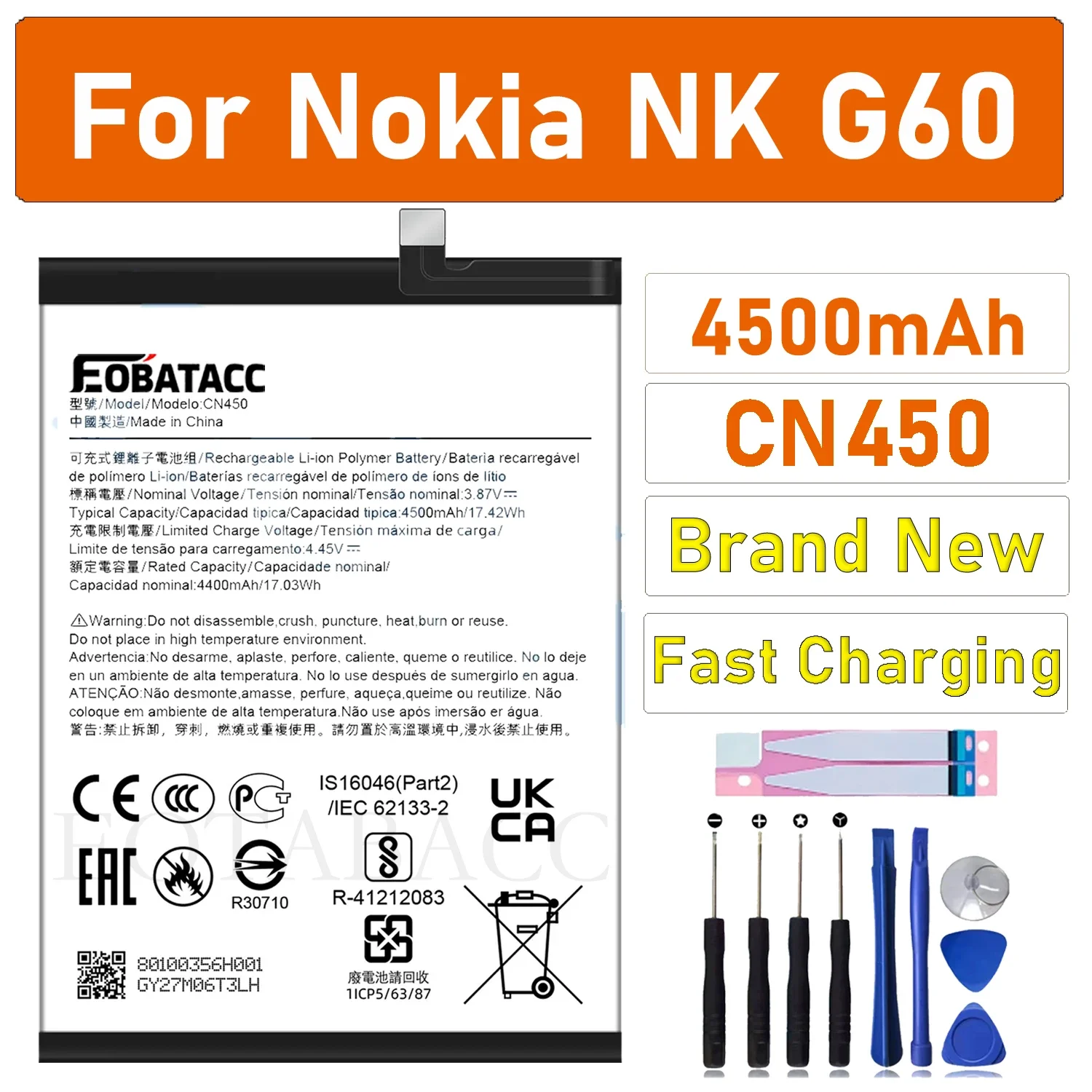 

100% New Original Battery Cn450 For Nokia NK G60 + Free Tools