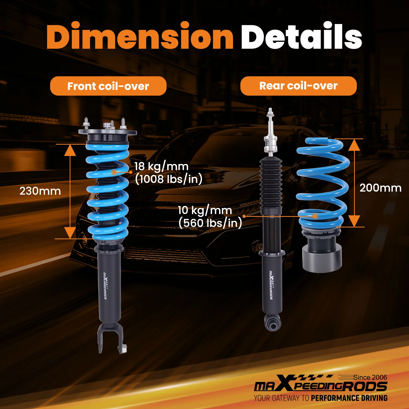 

Комплект регулируемых койловеров (амортизаторов) с 24-позиционной регулировкой жесткости для Jaguar XE 2016-2021 RWD