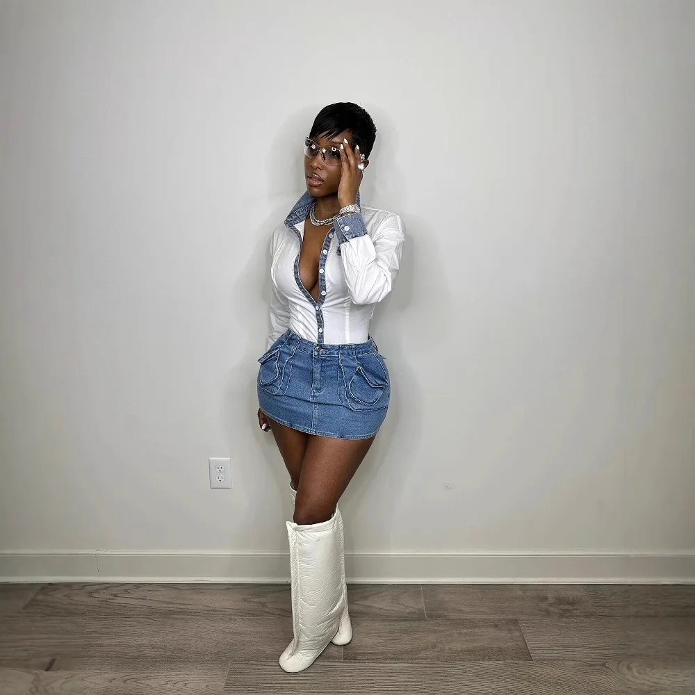 

Новое женское сексуальное джинсовое платье 2026 года: элегантное облегающее мини-платье-футляр, современная эластичная джинсовая юбка