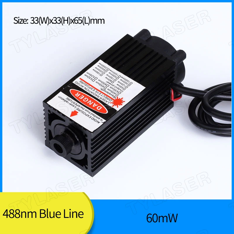 High Power 488nm Blue Line Laser Module 60mW with Cooling Fan (Free with Bracket and Adapter) for Woodworking Cutting Machine