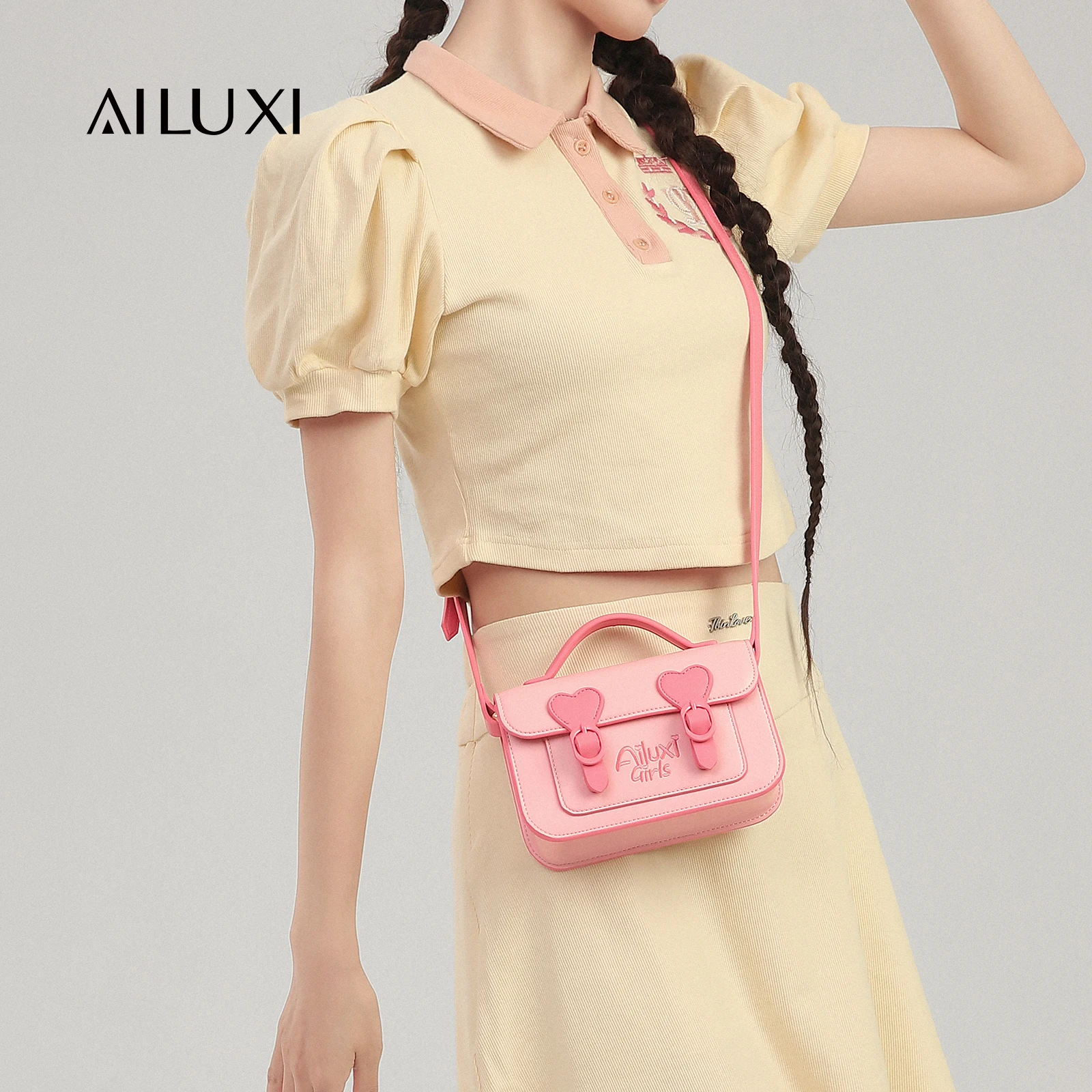 AILUXI Women Handbag for Cosmetic Storage 2024 New Original Designer Cambridge Crossbody Small Bag Niche Design Pink Mailman Bag