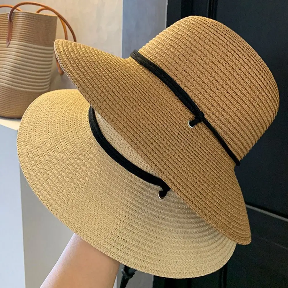 

Summer Straw Bucket Hat Quick-Dry Foldable Plaid Bucket Cap Wide Brim Visor Cap Outdoor Sunscreen Hat Camping Travel Accessory