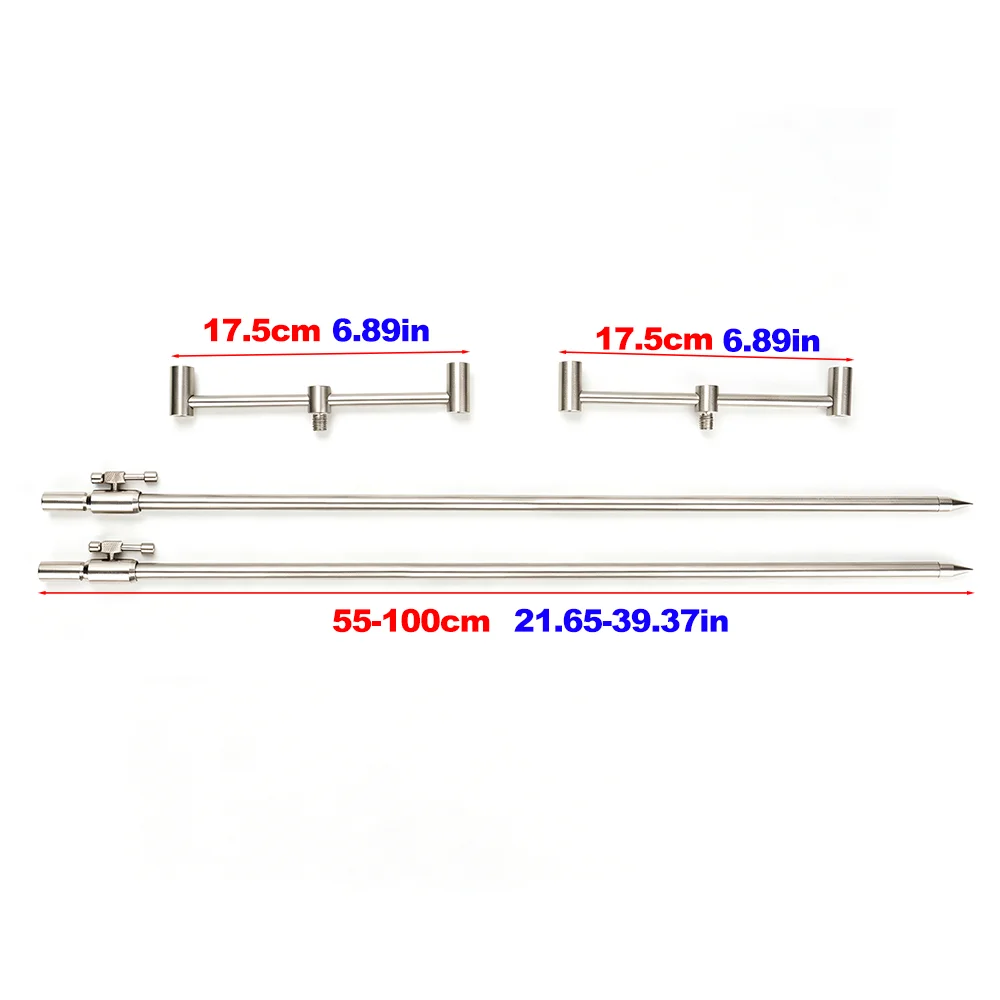 Hirisi Karpfenangeln Edelstahl Rod Pod Set 2 Stück Banksticks und 2 Stück Buzz Bars Set Verstellbarer Rutenhalter Angelzubehör – Detail 6